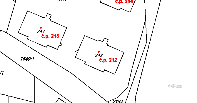 Lestkov 212 na parcele st. 248 v KÚ Lestkov, Katastrální mapa