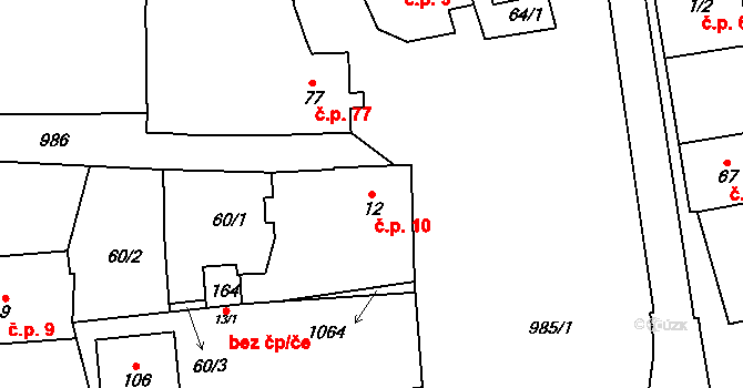 Trpísty 10 na parcele st. 12 v KÚ Trpísty, Katastrální mapa