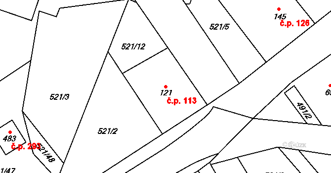 Černožice 113 na parcele st. 121 v KÚ Černožice nad Labem, Katastrální mapa