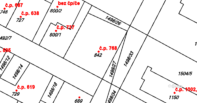 Třebechovice pod Orebem 768 na parcele st. 842 v KÚ Třebechovice pod Orebem, Katastrální mapa