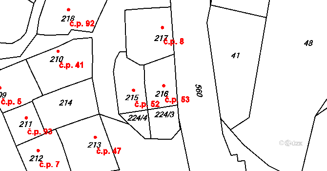 Bystrovany 53 na parcele st. 216 v KÚ Bystrovany, Katastrální mapa