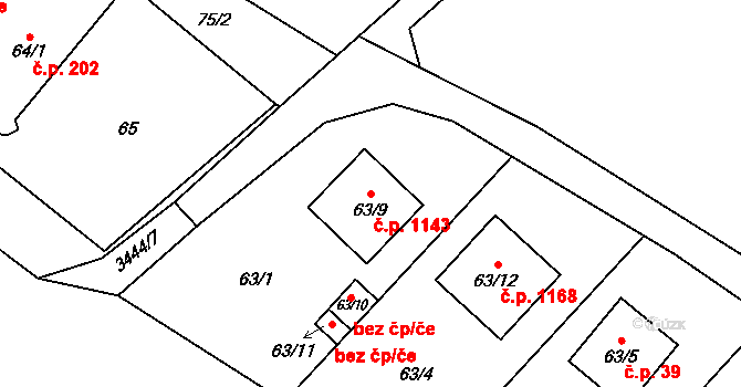 Poruba 1143, Orlová na parcele st. 63/9 v KÚ Poruba u Orlové, Katastrální mapa
