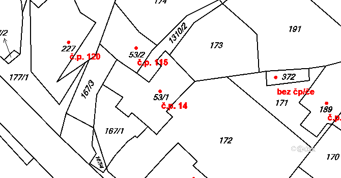 Vojice 14, Podhorní Újezd a Vojice na parcele st. 53/1 v KÚ Vojice, Katastrální mapa