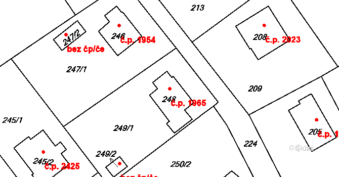 Rožnov pod Radhoštěm 1965 na parcele st. 248 v KÚ Tylovice, Katastrální mapa