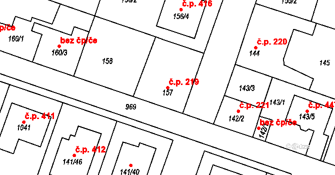 Kostomlaty nad Labem 219 na parcele st. 157 v KÚ Kostomlaty nad Labem, Katastrální mapa