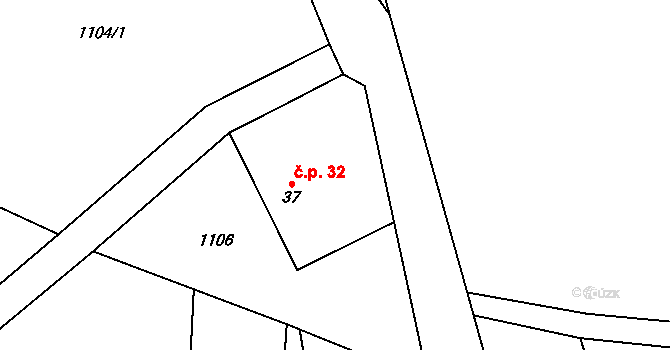 Střítež 32, Litochovice na parcele st. 37 v KÚ Střítež u Volyně, Katastrální mapa