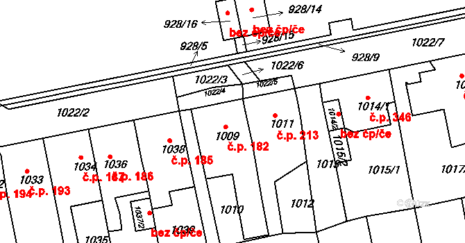 Miřetice u Klášterce nad Ohří 182, Klášterec nad Ohří na parcele st. 1009 v KÚ Miřetice u Klášterce nad Ohří, Katastrální mapa