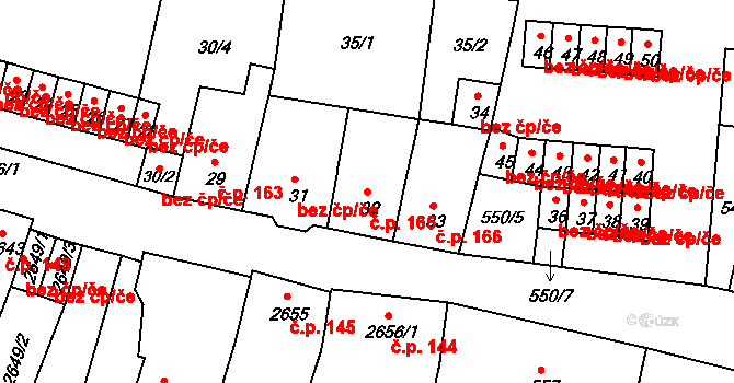 Duchcov 165 na parcele st. 32 v KÚ Duchcov, Katastrální mapa