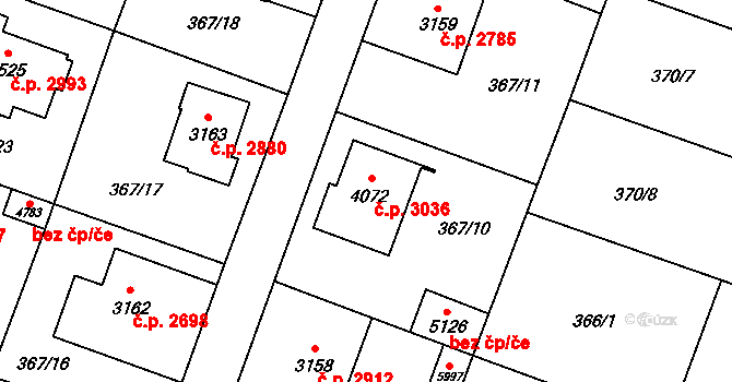 Břeclav 3036 na parcele st. 4072 v KÚ Břeclav, Katastrální mapa