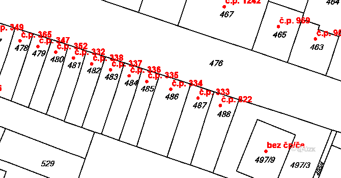 Husovice 334, Brno na parcele st. 486 v KÚ Husovice, Katastrální mapa