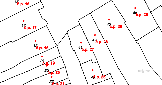 Pelhřimov 27 na parcele st. 41 v KÚ Pelhřimov, Katastrální mapa