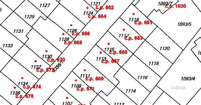 Pelhřimov 667 na parcele st. 1113 v KÚ Pelhřimov, Katastrální mapa