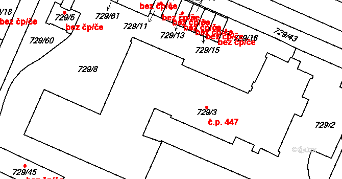 Řetenice 447, Teplice na parcele st. 729/3 v KÚ Teplice-Řetenice, Katastrální mapa