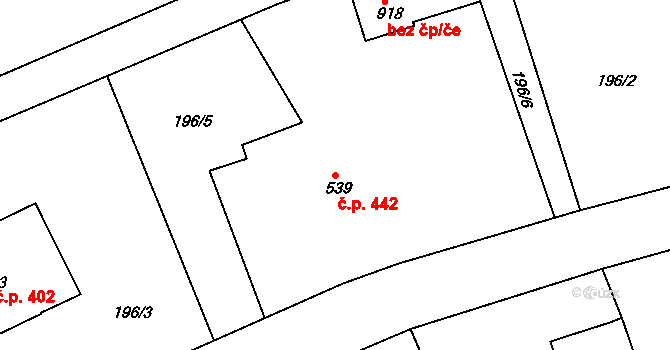 Hostinné 442 na parcele st. 539 v KÚ Hostinné, Katastrální mapa