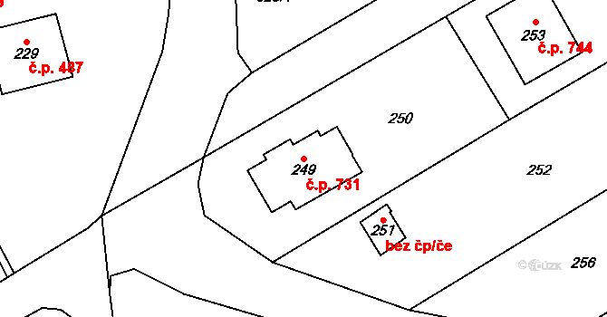 Návsí 731 na parcele st. 249 v KÚ Návsí, Katastrální mapa