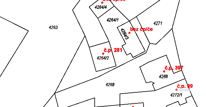 Vendryně 281 na parcele st. 4264/2 v KÚ Vendryně, Katastrální mapa