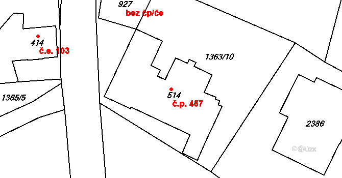 Bublava 457 na parcele st. 514 v KÚ Bublava, Katastrální mapa