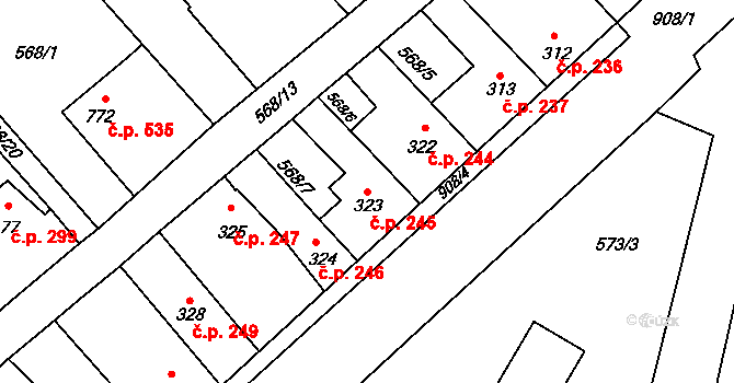 Borohrádek 245 na parcele st. 323 v KÚ Borohrádek, Katastrální mapa