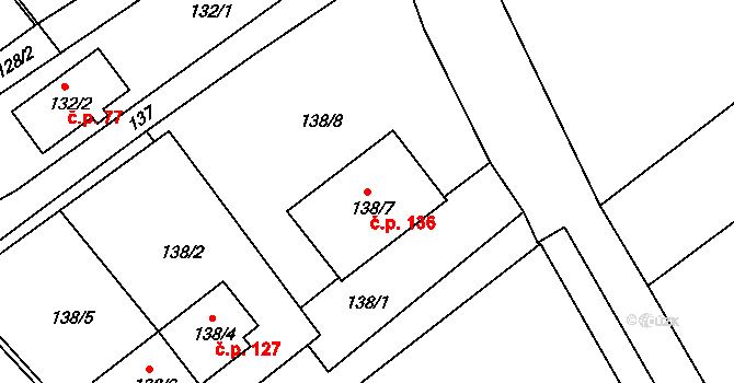 Tušť 136, Suchdol nad Lužnicí na parcele st. 138/7 v KÚ Tušť, Katastrální mapa