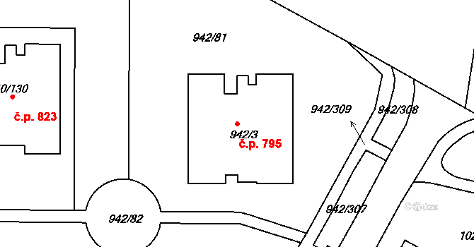 Hlubočepy 795, Praha na parcele st. 942/3 v KÚ Hlubočepy, Katastrální mapa