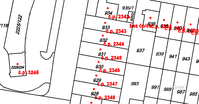 Záběhlice 2345, Praha na parcele st. 931 v KÚ Záběhlice, Katastrální mapa