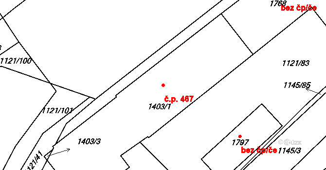 Rožmitál pod Třemšínem 467 na parcele st. 1403/1 v KÚ Rožmitál pod Třemšínem, Katastrální mapa