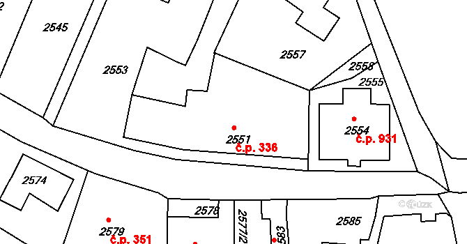 Rumburk 1 336, Rumburk na parcele st. 2551 v KÚ Rumburk, Katastrální mapa
