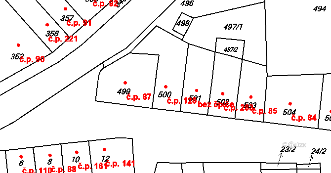 Opatovice 125 na parcele st. 500 v KÚ Opatovice u Rajhradu, Katastrální mapa