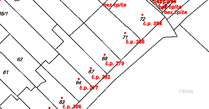 Zbýšov 279 na parcele st. 68 v KÚ Zbýšov u Oslavan, Katastrální mapa