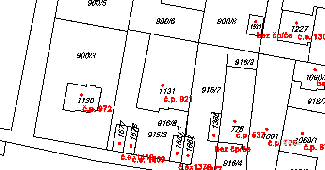 Ivančice 921 na parcele st. 1131 v KÚ Ivančice, Katastrální mapa