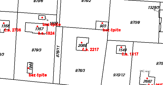 Litice 2217, Plzeň na parcele st. 2069 v KÚ Valcha, Katastrální mapa