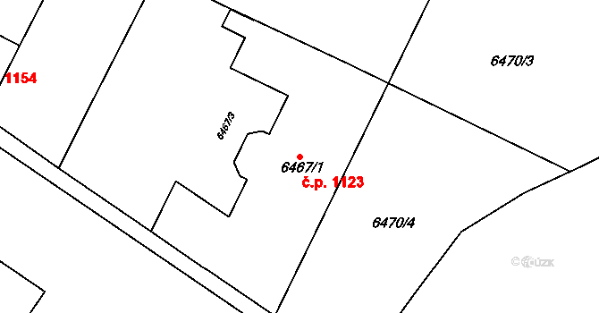 Jižní Předměstí 1123, Plzeň na parcele st. 6467/1 v KÚ Plzeň, Katastrální mapa