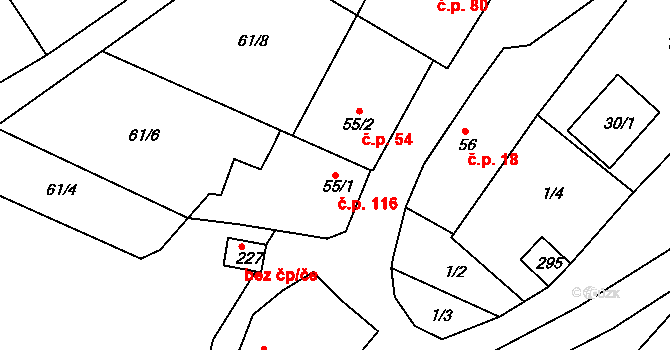 Nebovidy 116 na parcele st. 55/1 v KÚ Nebovidy, Katastrální mapa