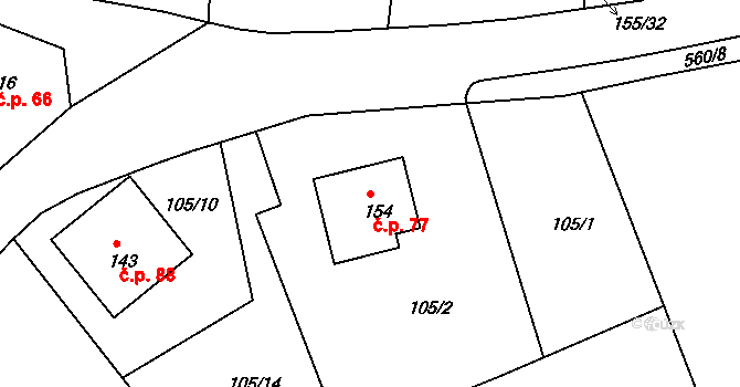 Bítouchov 77 na parcele st. 154 v KÚ Bítouchov u Mladé Boleslavi, Katastrální mapa