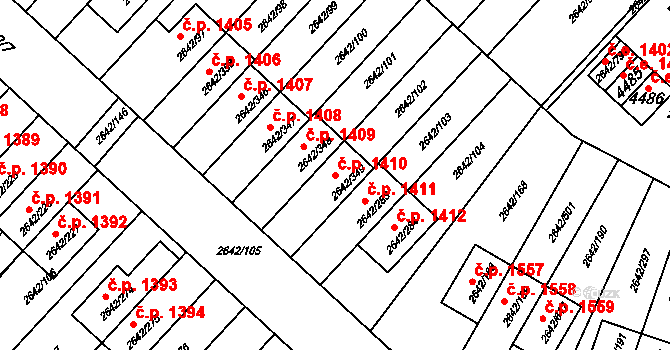 Kuřim 1410 na parcele st. 2642/349 v KÚ Kuřim, Katastrální mapa