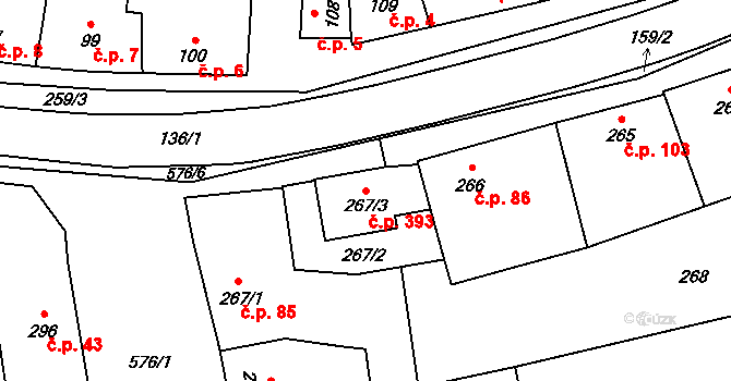 Grygov 393 na parcele st. 267/3 v KÚ Grygov, Katastrální mapa