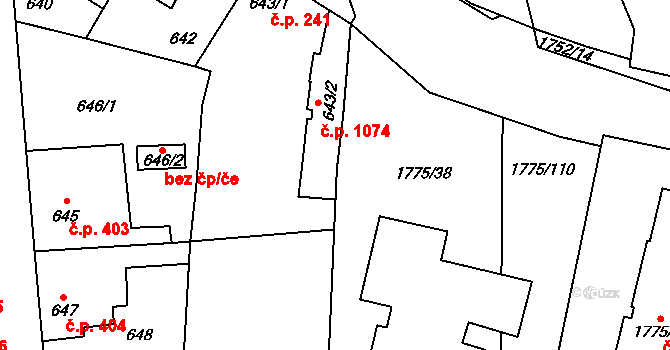 Kosmonosy 1074 na parcele st. 643/2 v KÚ Kosmonosy, Katastrální mapa