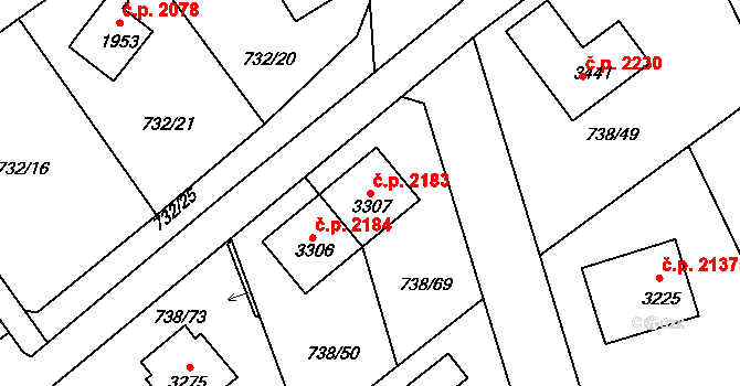 Říčany 2183 na parcele st. 3307 v KÚ Říčany u Prahy, Katastrální mapa