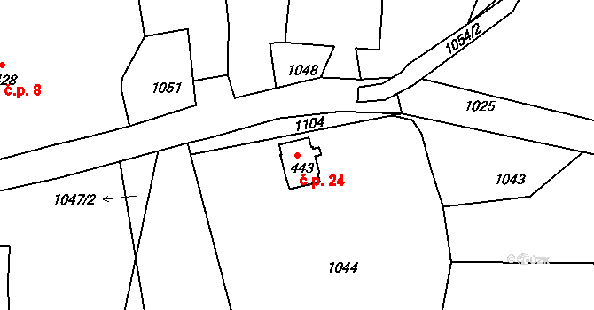 Vítovice 24, Hořepník na parcele st. 443 v KÚ Hořepník, Katastrální mapa
