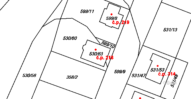 Bystrovany 218 na parcele st. 530/63 v KÚ Bystrovany, Katastrální mapa