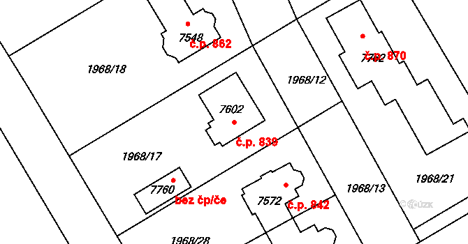 Kolín III 839, Kolín na parcele st. 7602 v KÚ Kolín, Katastrální mapa