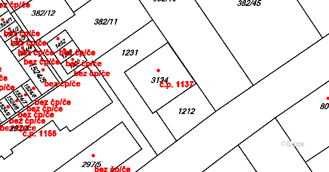 Přívoz 1137, Ostrava na parcele st. 3134 v KÚ Přívoz, Katastrální mapa