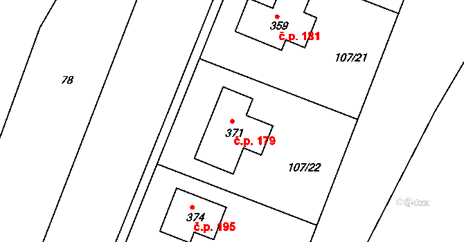 Jestřabí Lhota 179 na parcele st. 371 v KÚ Jestřabí Lhota, Katastrální mapa