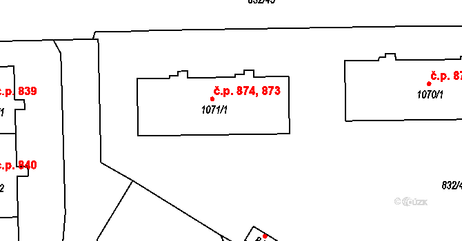 Horažďovice 873,874 na parcele st. 1071/1 v KÚ Horažďovice, Katastrální mapa