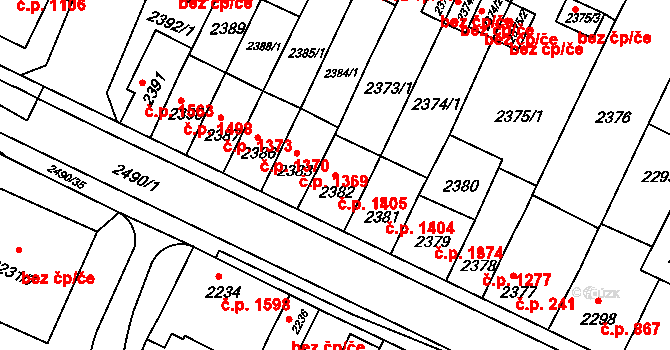 Předměstí 1405, Litoměřice na parcele st. 2382 v KÚ Litoměřice, Katastrální mapa