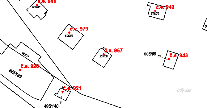Bítov 967 na parcele st. 506/68 v KÚ Bítov, Katastrální mapa