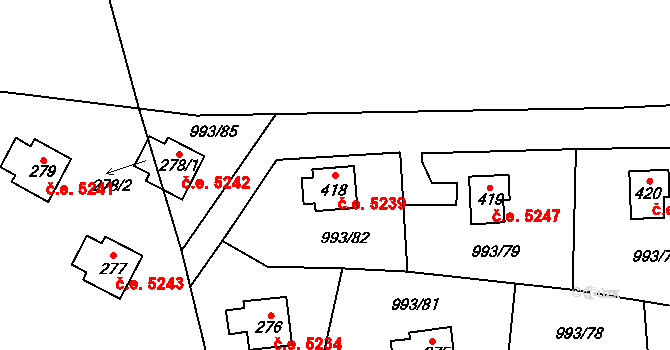 Kozojedy 5239 na parcele st. 418 v KÚ Kozojedy u Kostelce nad Černými Lesy, Katastrální mapa