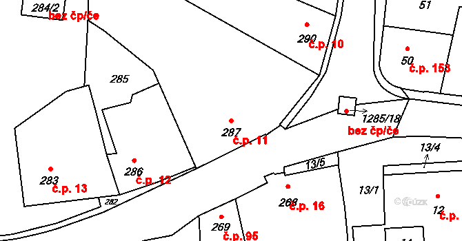 Neveklov 11 na parcele st. 287 v KÚ Neveklov, Katastrální mapa