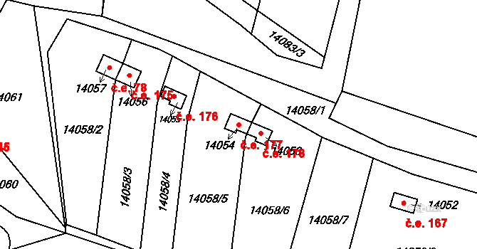 Vsetín 177 na parcele st. 14054 v KÚ Vsetín, Katastrální mapa