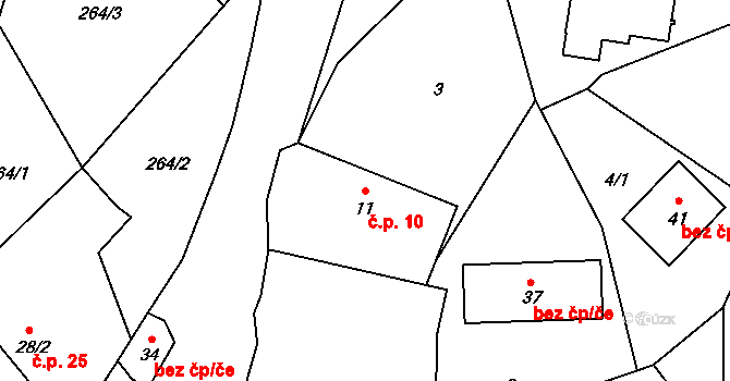 Petráveč 10 na parcele st. 11 v KÚ Petráveč, Katastrální mapa